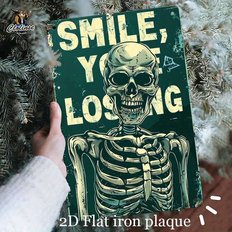 Halloween Skeleton Decoration - لافتة معدنية عتيقة بتصميم هيكل عظمي
