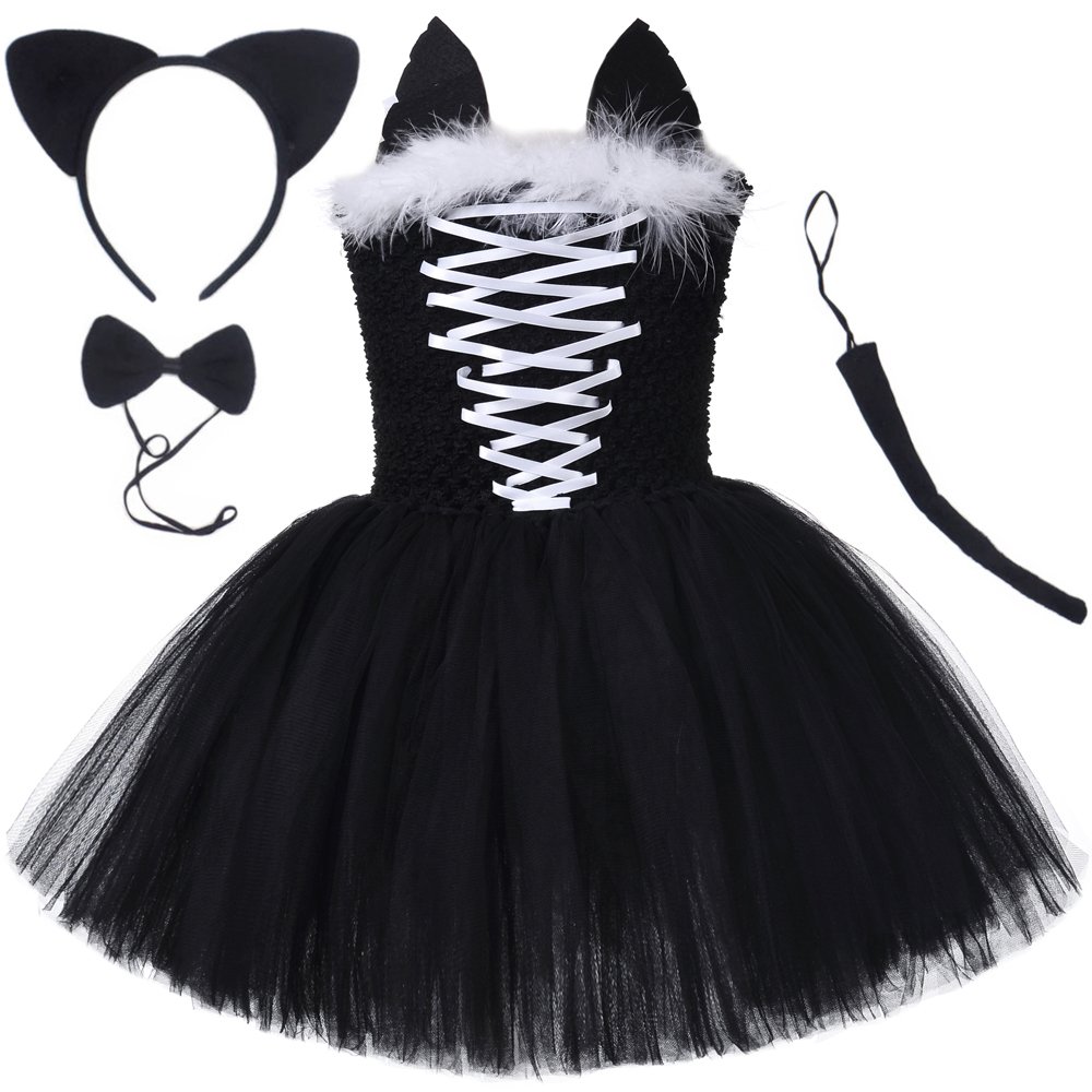 Halloween Costume Kids - فستان توتو على شكل قطة سوداء