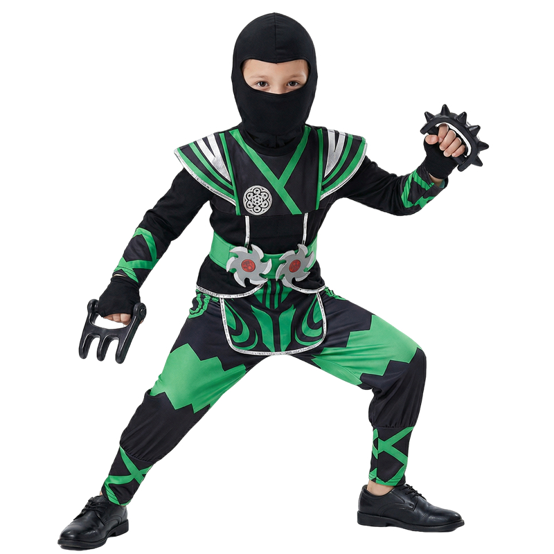 Halloween Costume Kids - زي النينجا الأخضر للأطفال مع مجموعة
