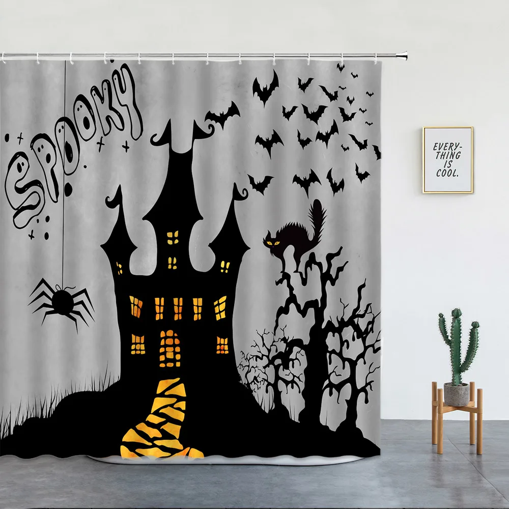 Halloween Skeleton Decoration - ستارة حمام بتصميم الهيكل العظمي والقرع